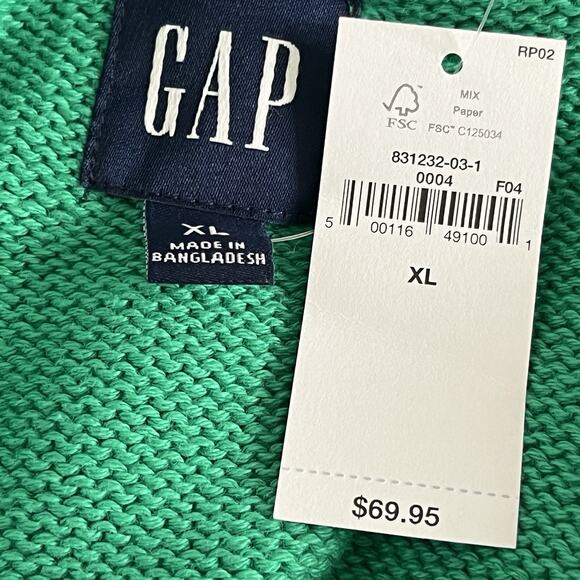 NWT Gap Pullover Sweater XL 24/7 Split-Hem Oversized Green Striped 100% Cotton - Picture 11 of 12